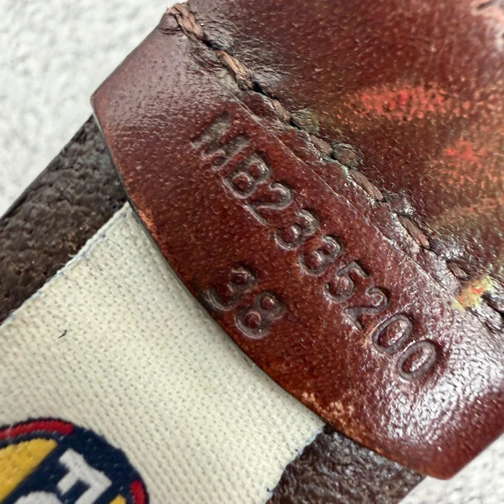 Fossil Belt Mens 38 Brown Woven Leather Classic Silver Buckle Distressed Casual